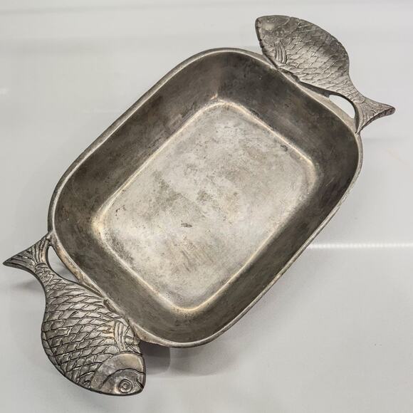 1970's Vintage Pewter Fish Handle Serving Platter/ Serving Dish, Unbranded - Picture 10 of 10